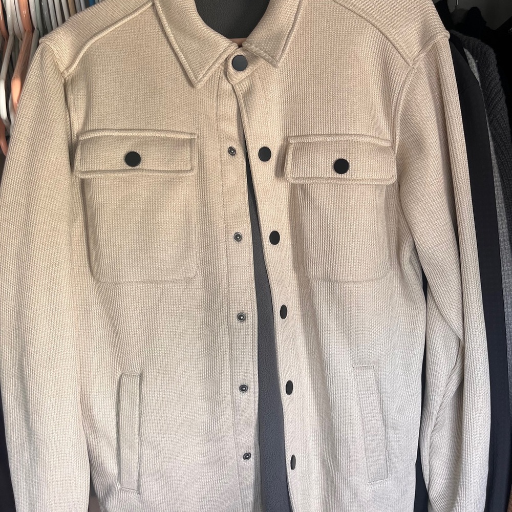 Men's Cream Button-Front Shirt Jacket